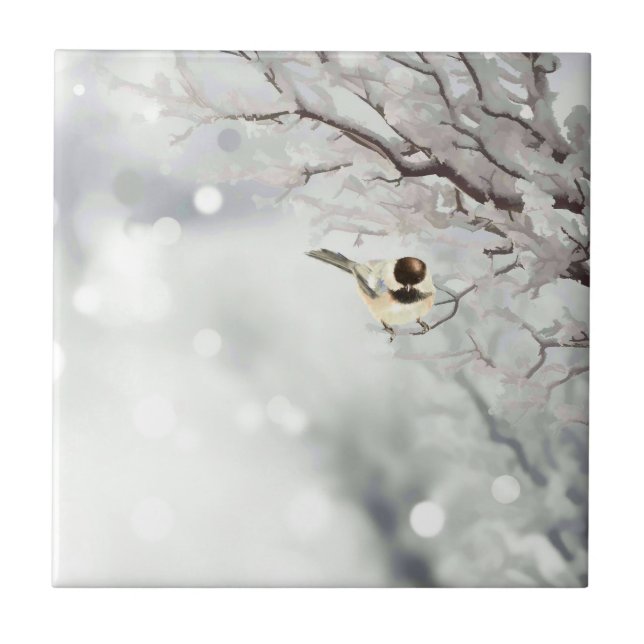 Merry Christmas Winter Frost Bird Traditional Ceramic Tile (Front)