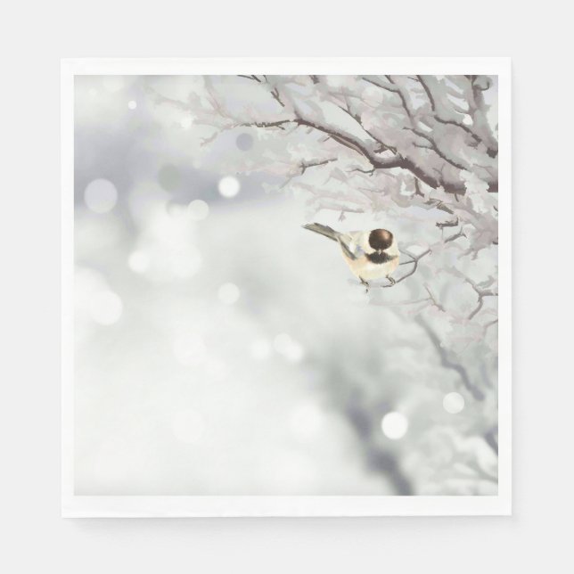 Merry Christmas Winter Frost Bird Traditional Napkins (Front)