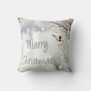 Merry Christmas Winter Frosty Bird Traditional Throw Pillow