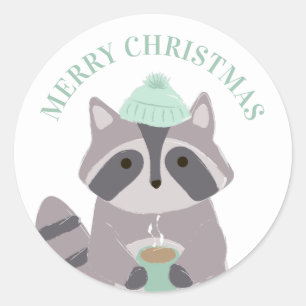 Merry Christmas. Winter funny raccoon. Cute animal Classic Round Sticker