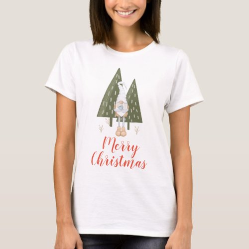 Merry Christmas Winter Gnome and Bluebird T_Shirt