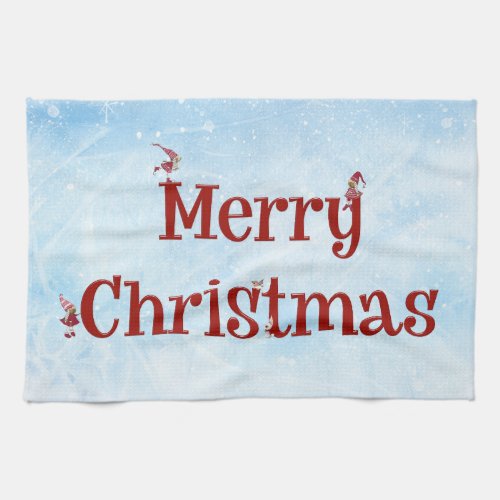 Merry Christmas Winter Gnome Blue Sky Snow Kitchen Towel