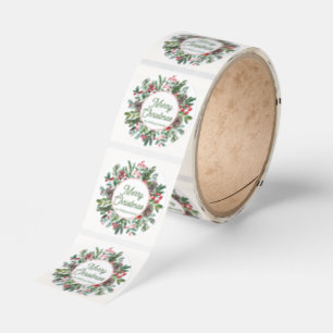 merry christmas winter greenery green script classic round sticker