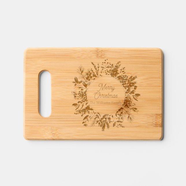 merry christmas winter greenery wreath holiday  engraved cutting board (Front)