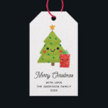 Merry Christmas. Winter holiday cute funny tree Gift Tags<br><div class="desc">Christmas gift tag with cute funny winter holiday tree in green and red colors.</div>