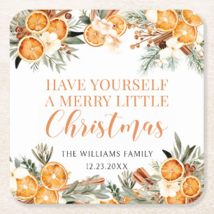 Merry Christmas winter holiday dried oranges Square Paper Coaster