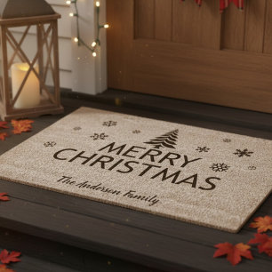 Merry Christmas Winter Holiday Fiber Doormat