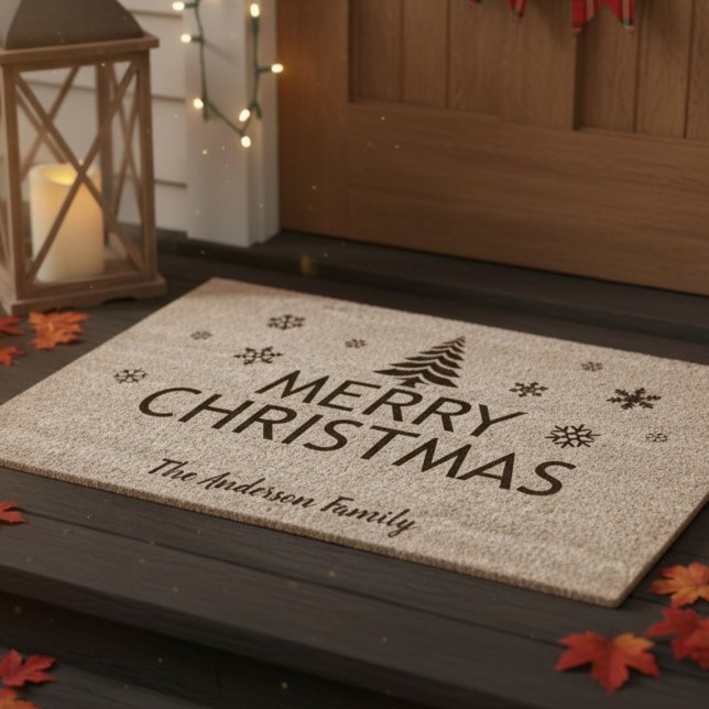 Merry Christmas Winter Holiday Fiber Doormat (Personalized Christmas door mat)