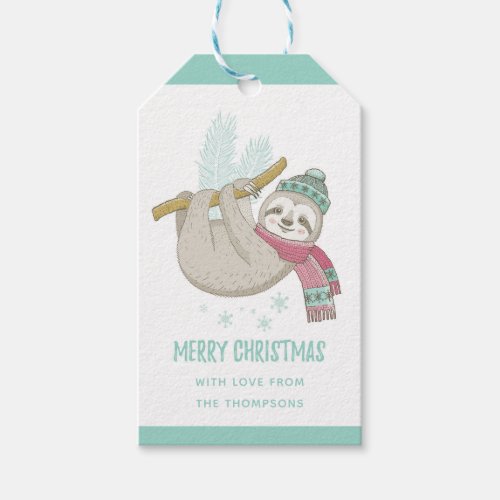 Merry Christmas Winter Holiday Sloth Personalized Gift Tags