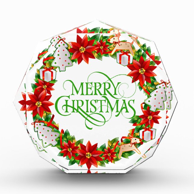 Merry Christmas Winter Holiday Wreath Photo Block (Front)