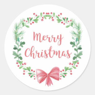 Merry Christmas. Winter holiday wreath. Pine Classic Round Sticker