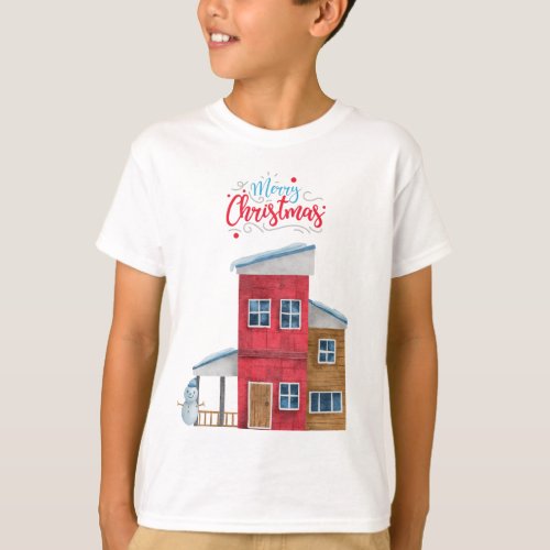 MERRY CHRISTMAS WINTER HOUSE SNOWMAN T_Shirt