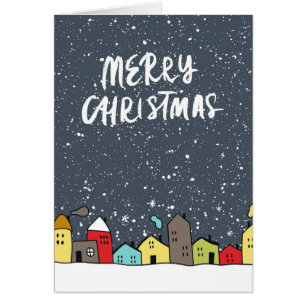 Merry Christmas, Winter Houses Illustration Cards