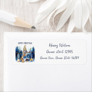 Merry Christmas Winter Lady Gnome Blue Forest Label