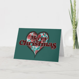 Merry Christmas Winter love heart red and green Card