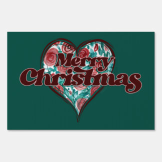 Merry Christmas Winter love heart red and green Sign