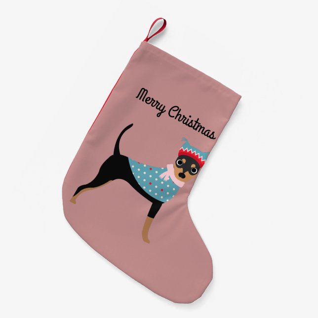 Merry Christmas Winter Miniature Pinscher Stocking (Front (Hanging))