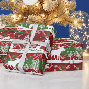 Merry Christmas, Winter, Moose, and Wolves, Wrapping Paper