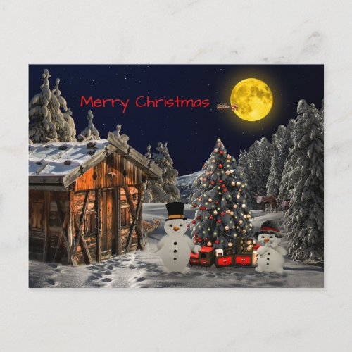 Merry Christmas Winter Night Scene Postcard