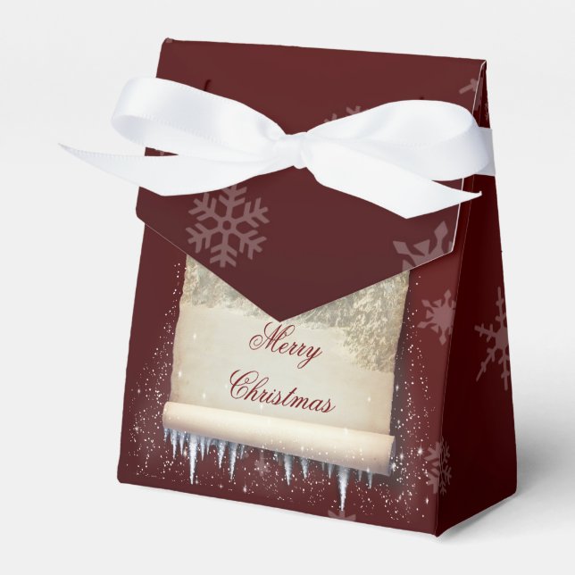 Merry Christmas Winter Parchment Illustration Favor Boxes (Front Side)