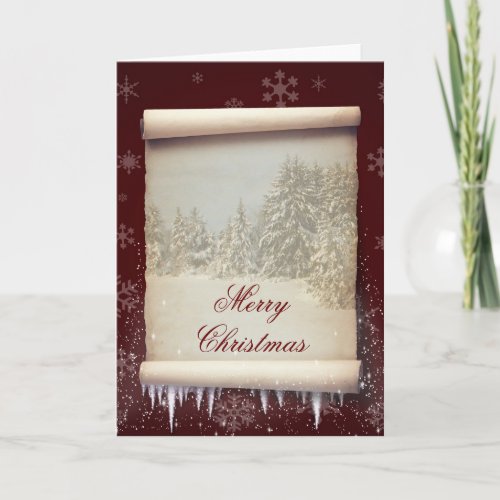 Merry Christmas Winter Parchment Illustration Holiday Card