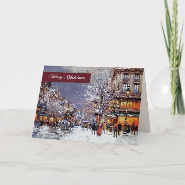Merry Christmas. Winter Parisian Scene Holiday Card (Front)