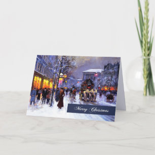 Merry Christmas. Winter Parisian Scene Holiday Card