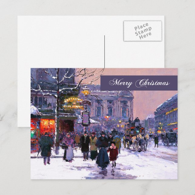 Merry Christmas. Winter Parisian Scene Holiday Postcard (Front/Back)