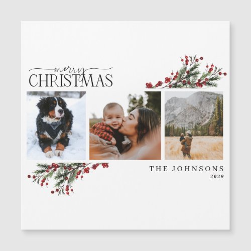 Merry Christmas Winter Photo Holiday Card Magnet