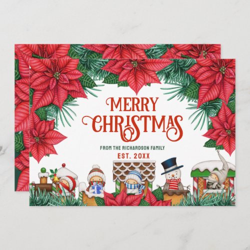 Merry Christmas Winter Poinsettia Red Custom Photo Holiday Card