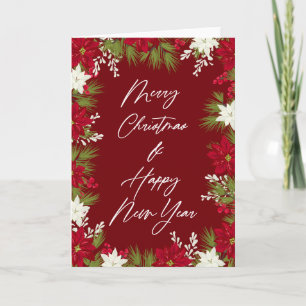 Merry Christmas Winter Red Bold Poinsettia Border Card