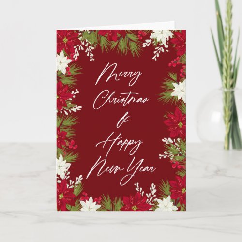 Merry Christmas Winter Red Bold Poinsettia Border  Card