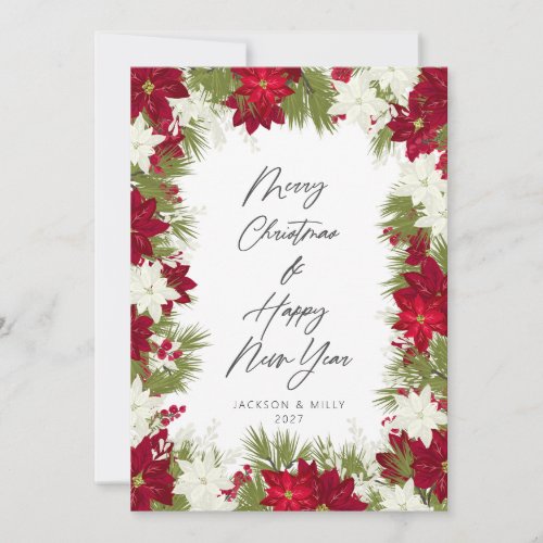Merry Christmas Winter Red Bold Poinsettia Photo Card
