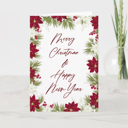 Merry Christmas Winter Red Poinsettia Border Card