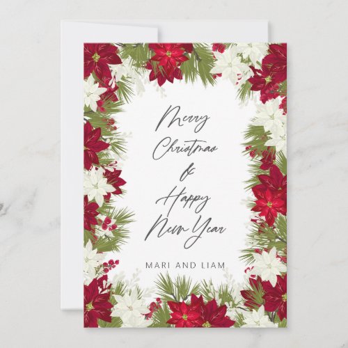 Merry Christmas Winter Red Poinsettia Photo Card