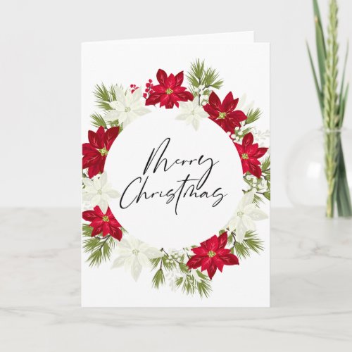Merry Christmas Winter Red Poinsettia Wreath Card