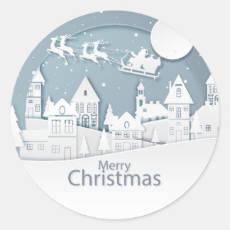 Merry Christmas Winter Reindeer Flying Santa Ride Classic Round Sticker