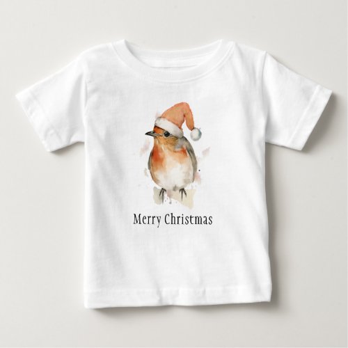 Merry Christmas Winter Robin Bird Wildlife Stylish Baby T_Shirt