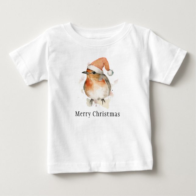 Merry Christmas Winter Robin Bird Wildlife Stylish Baby T-Shirt (Front)
