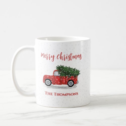 Merry Christmas Winter Rustic Red Truck Cute Snow Coffee Mug