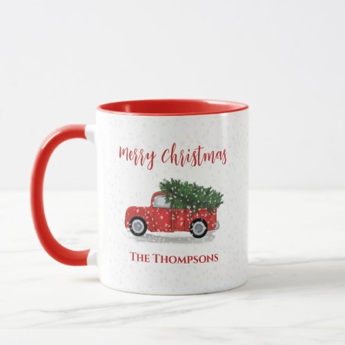 Merry Christmas Winter Rustic Red Truck Cute Snow Mug