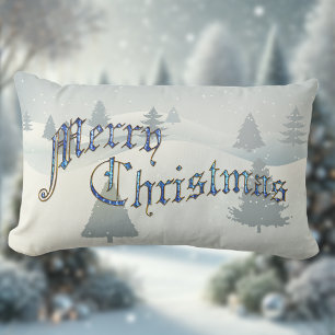 Merry Christmas Winter Scene Lumbar Pillow