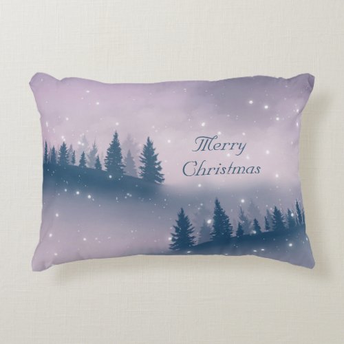 Merry Christmas Winter scene pastel purple custom Accent Pillow