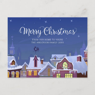 Merry Christmas Winter Scene Rooftops Holidays Announcement Postcard