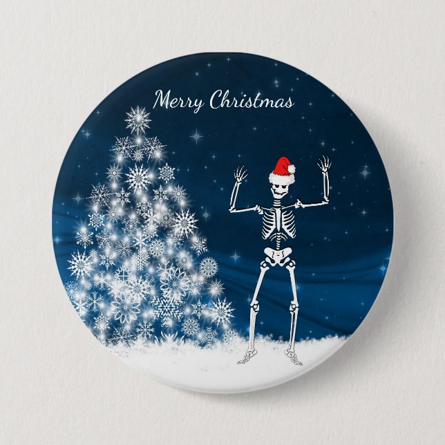 "Merry Christmas" winter scene & skeleton Button (Front)