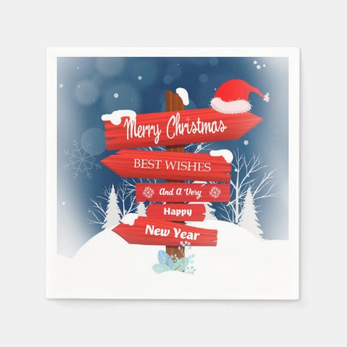 Merry Christmas winter sign with santas Hat  Napkins