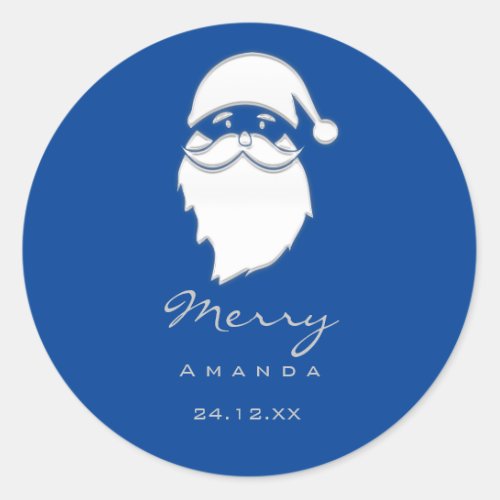 Merry  Christmas Winter Silver Gray Blue  Santa Classic Round Sticker