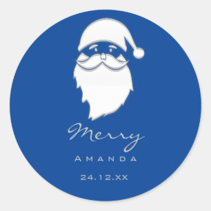 Merry Christmas Winter Silver Gray Blue Santa Classic Round Sticker