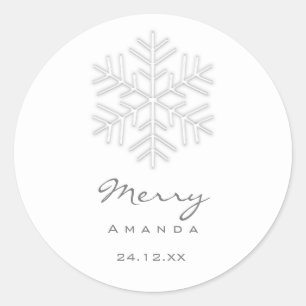 Merry  Christmas Winter Silver Gray Snowflake Classic Round Sticker