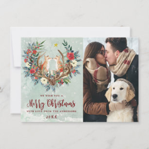 merry christmas winter snow foxes photo card